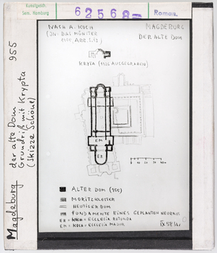 Vorschaubild Magdeburg, Dom: Dom Ottos I., Grundriss mit Krypta, Skizze Wolfgang Schöne 1958 